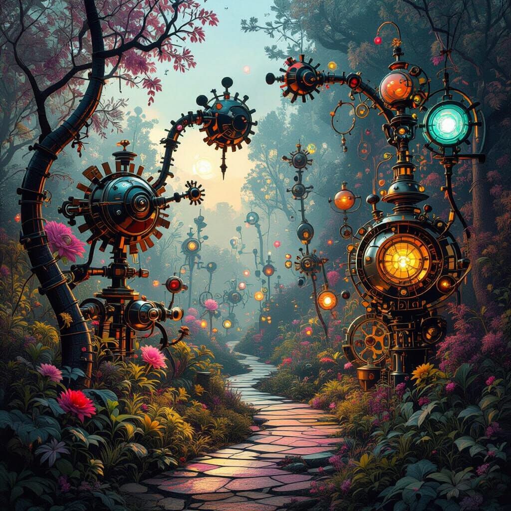 Whimsical Fantasycore Landscape with Kinetic Sculptures