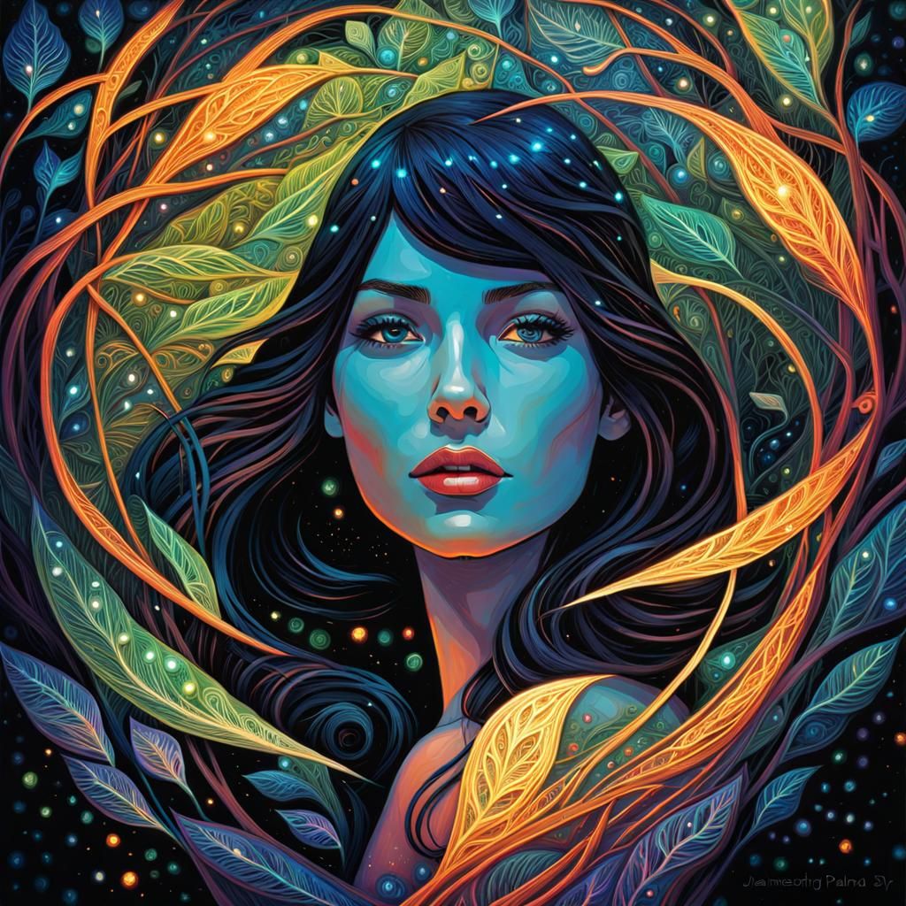 Bioluminescent Maze: Alexander Jannson-Inspired Digital Art