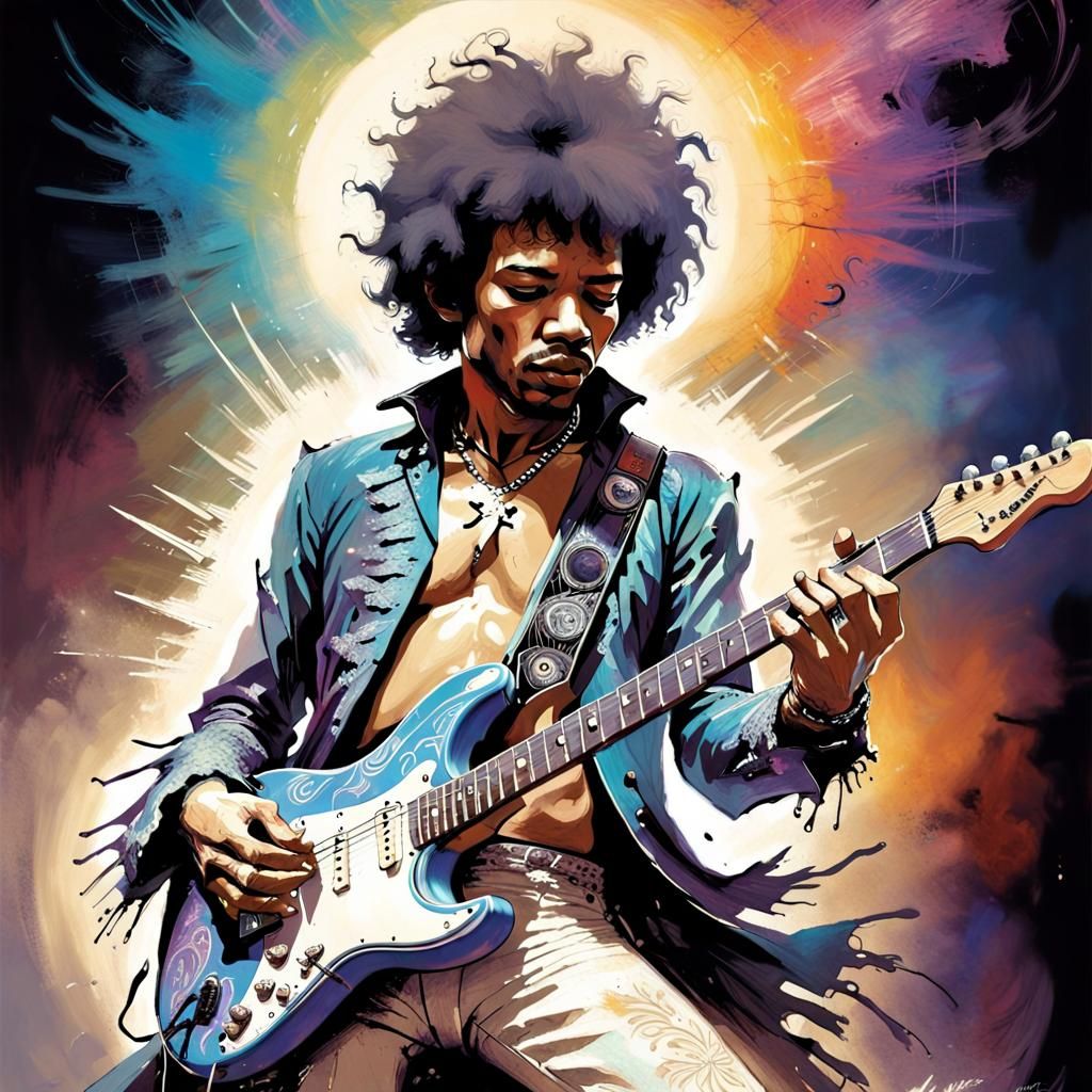 Jimi Hendrix Psychedelic Dreamscape Art