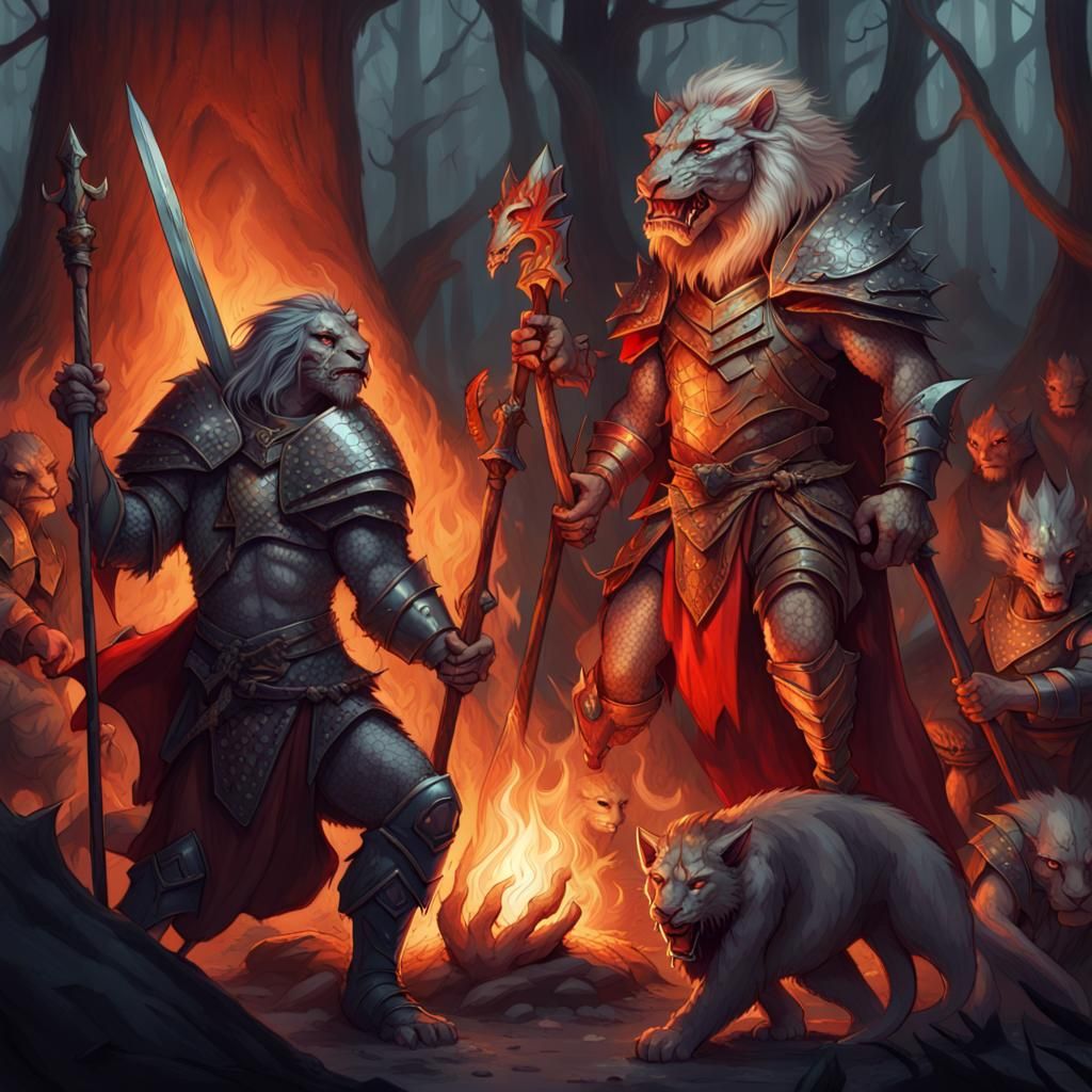 Adventuring Party Around Campfire in Ethereal Fantasy Style
