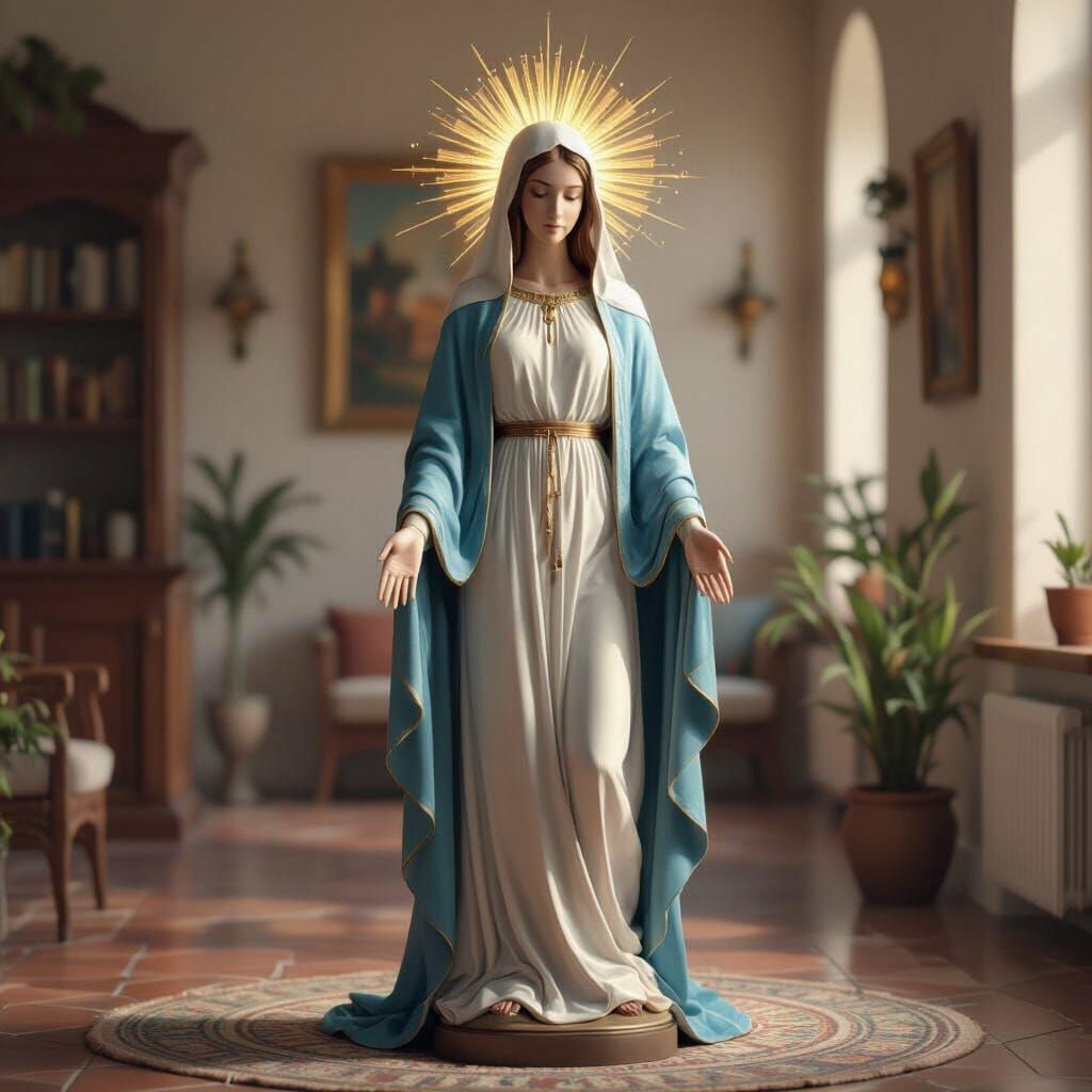 Hyperrealistic Our Lady Sculpture with Luminous Details