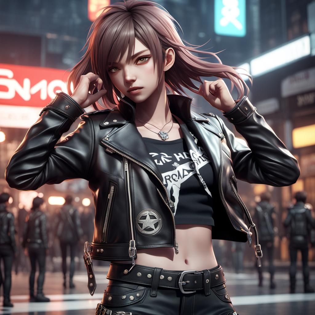 Anime Art of a Female Rockstar in Leather