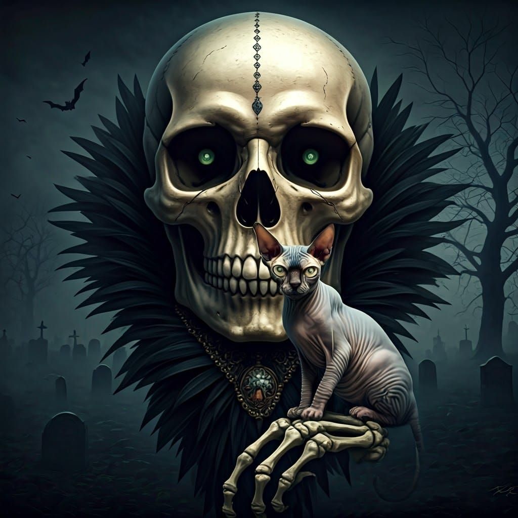 Gothic Skull and Sphynx in Graveyard Digital Art