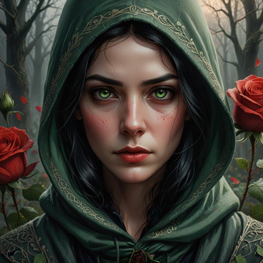 Mysterious Rose Maiden in Ethereal Glow