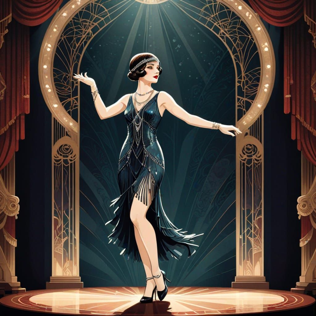 Glamorous Flapper Dancer in Art Deco Theatre