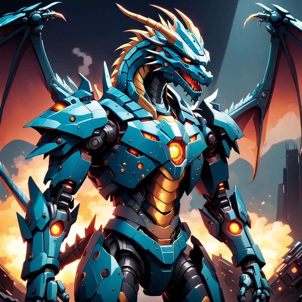 Anime Dragon Mecha: Cel-Shaded Sci-Fi Art