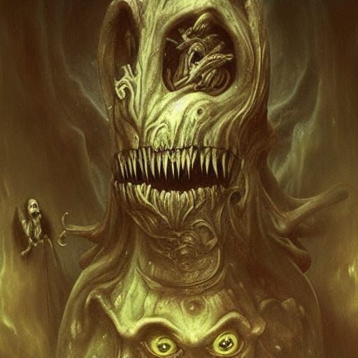 Terrifying Eldritch Monster in Surreal Oil Painting