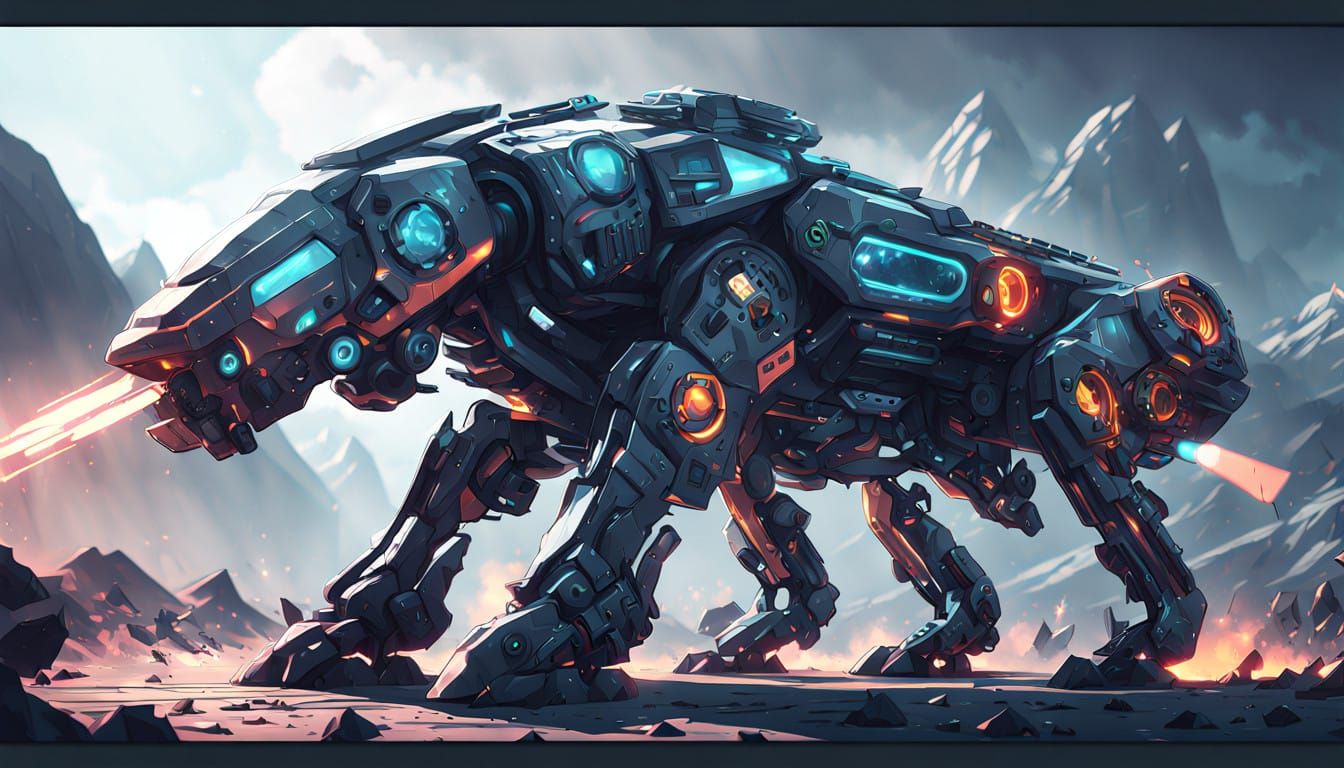 Sleek Cyberpunk Mecha Robot in Futuristic Landscape