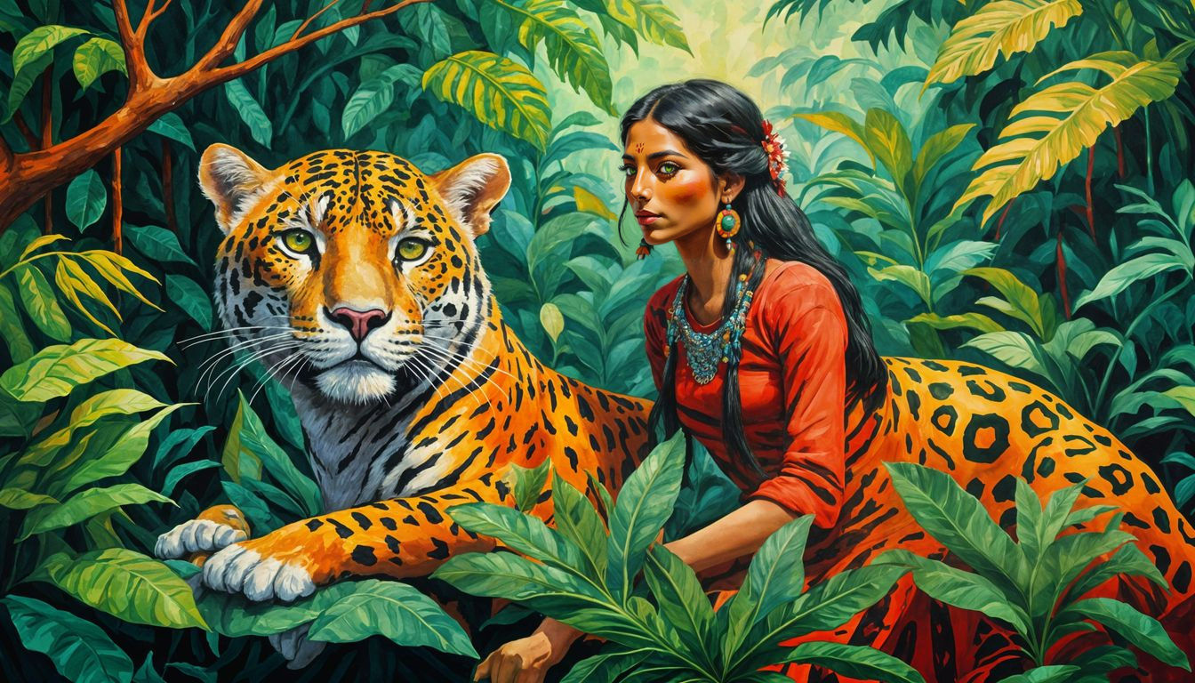 South American Jaguar Rider in Vibrant Gouache
