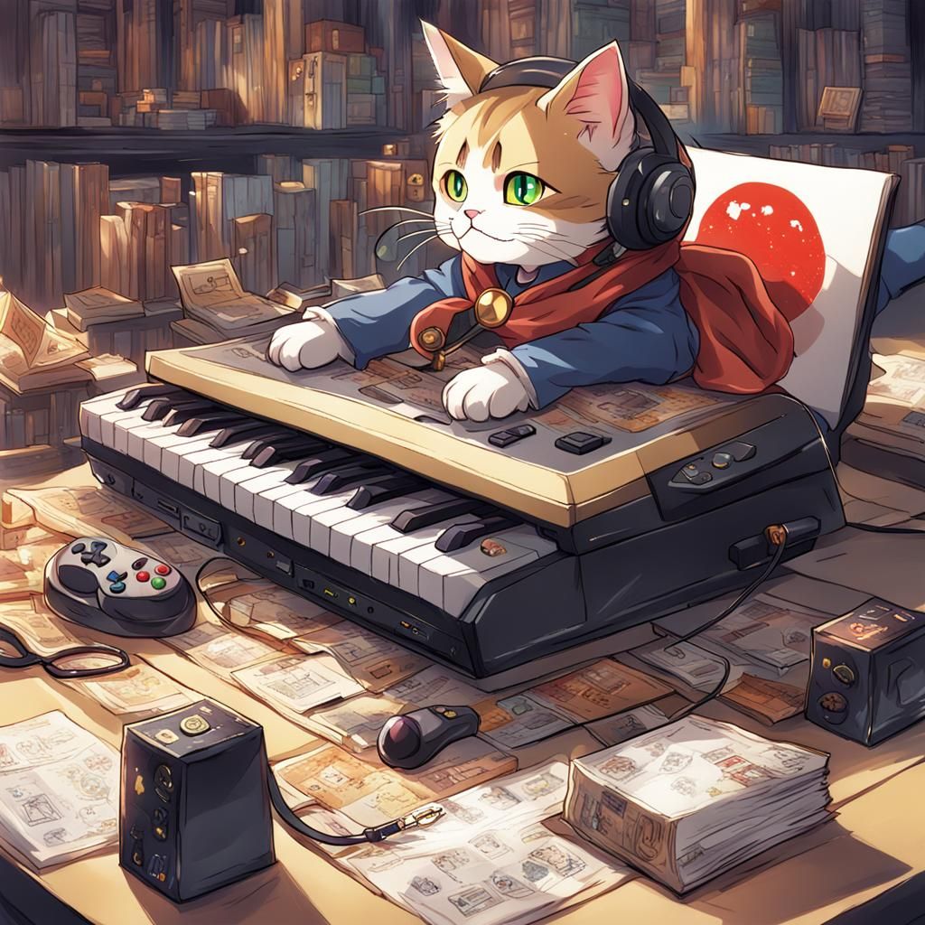 Gaming God Cat in Anime Style