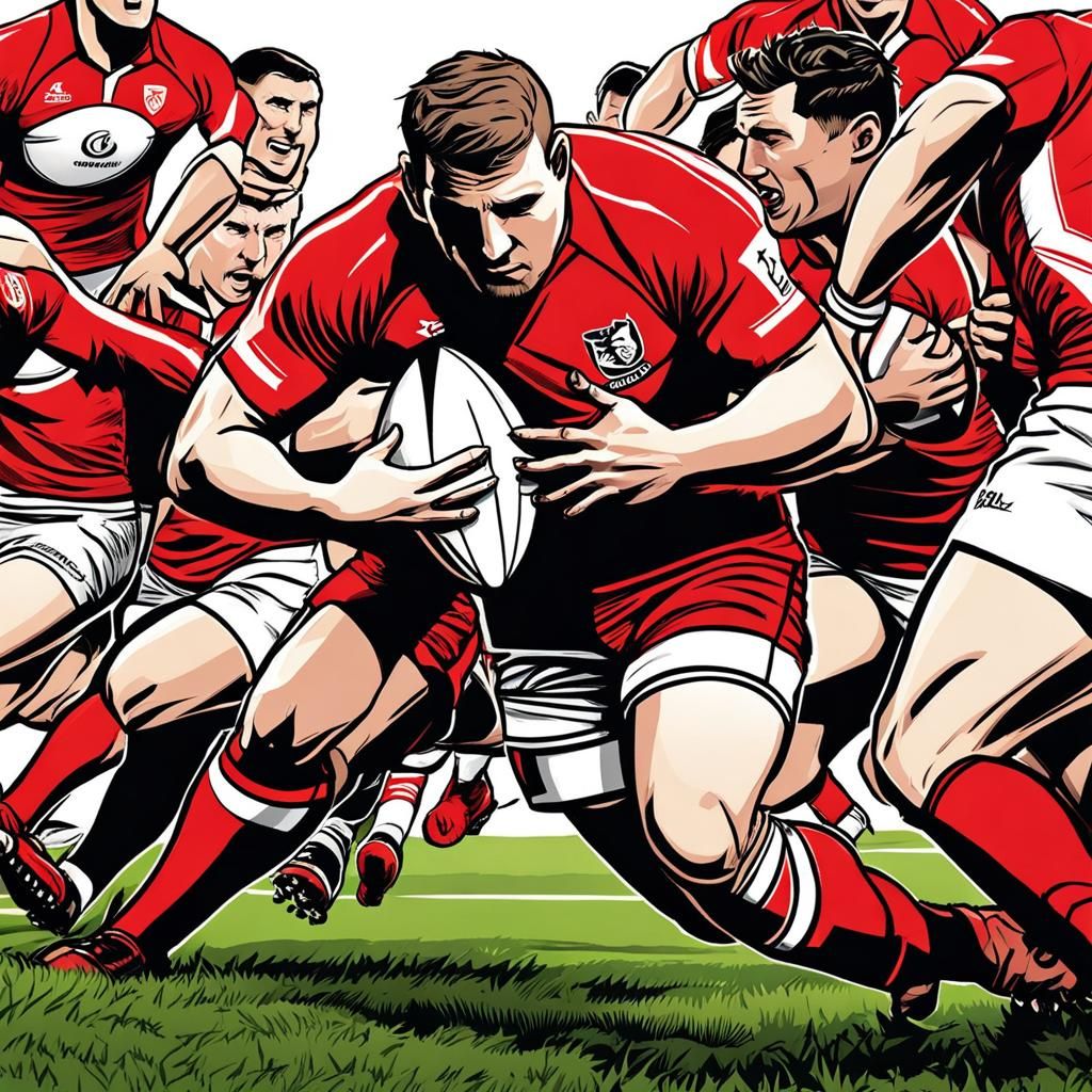 Rugby Player Scores Try: Comic Art Style