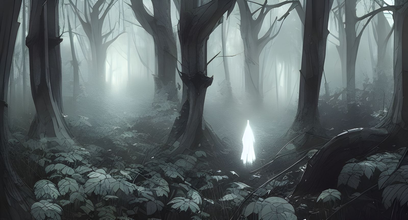 Ghost in Dark Forest Digital Illustration