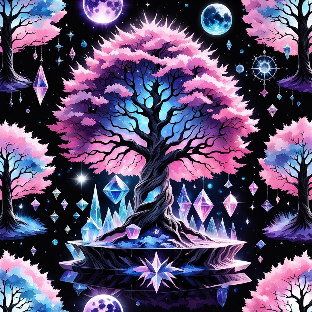 Celestial Crystal Tree: Pink, Blue, and Purple