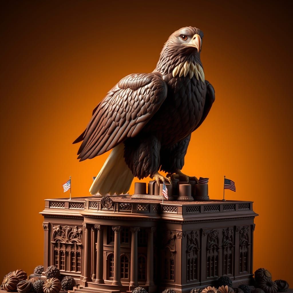Eagle on Chocolate White House in Hyper-Realistic Dark Choco...