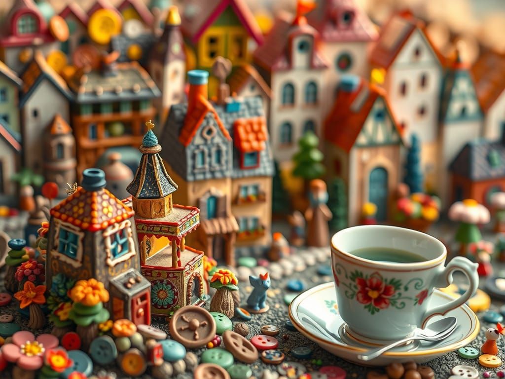 Whimsical Miniature Town in Pointillism Style