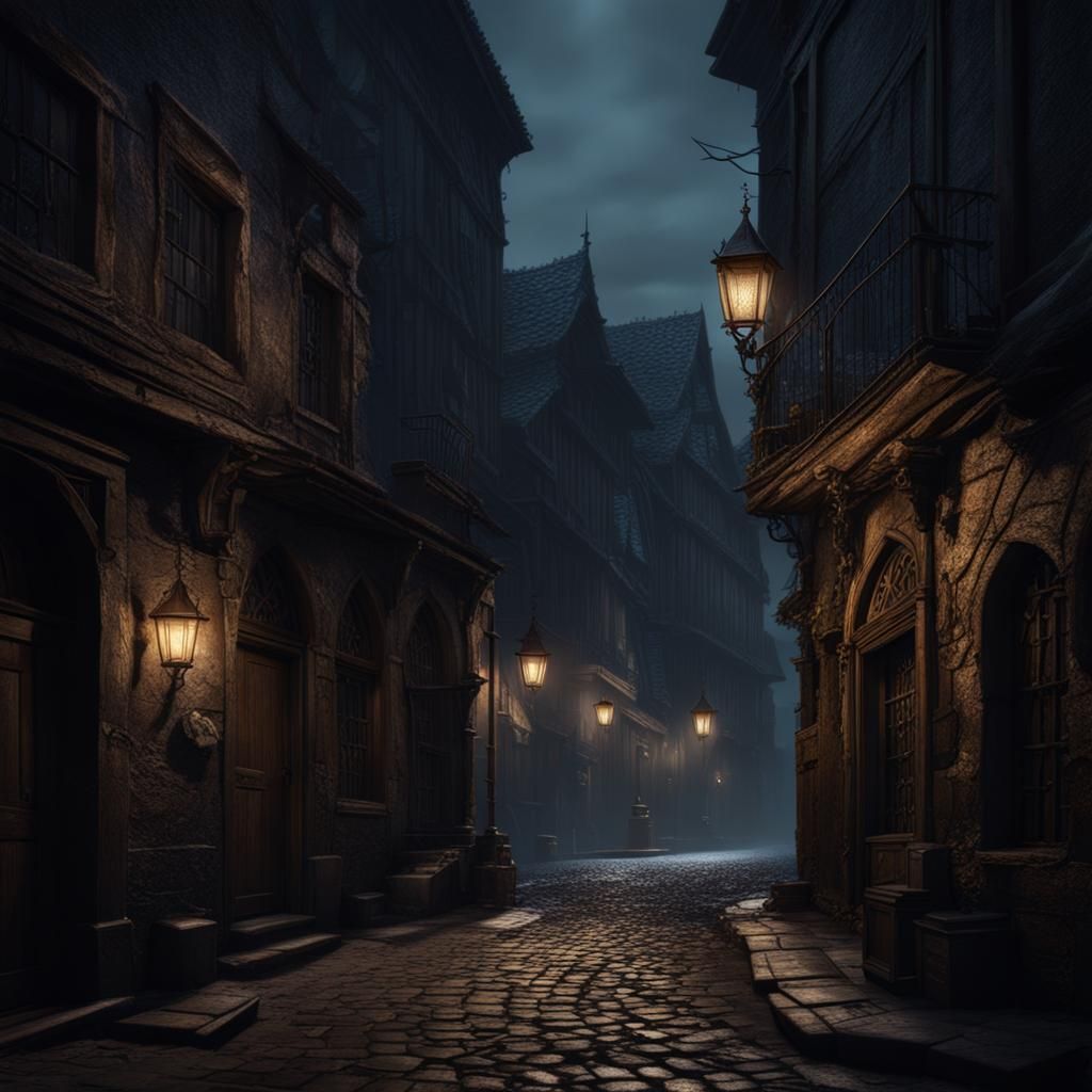 Eerie Thief in Shadowy Old City Street