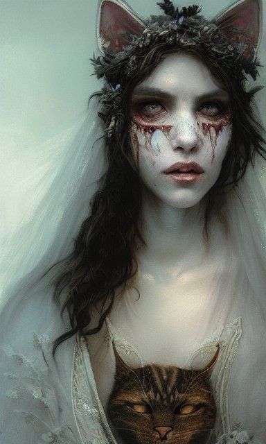 Mad Cat Lady Portrait in Hyperrealistic Digital Art