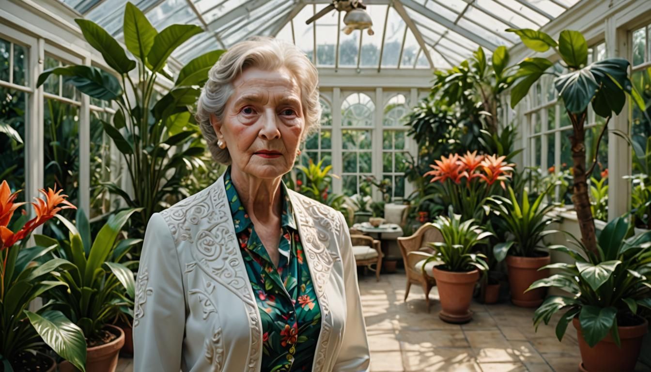 Porcelain Sculpture of Elegant Woman in Conservatory