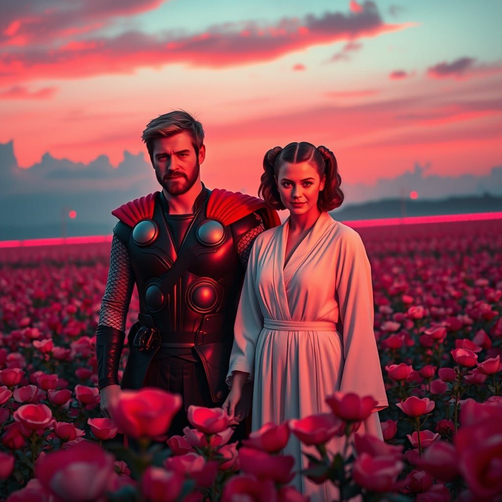 Galactic Royalty in a Rose Petal Uprising in Cyberpunk Futur...