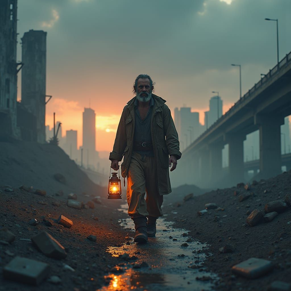 Post-Apocalyptic Survivor in Barren Wasteland, Matte Paintin...