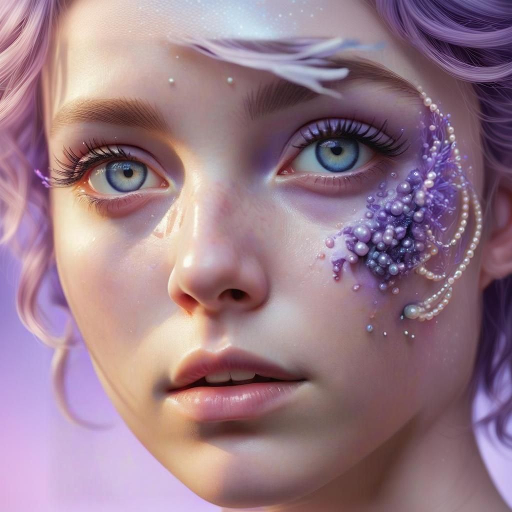 Lavender Eye with Pearl Hair: Hyperrealistic Digital Art
