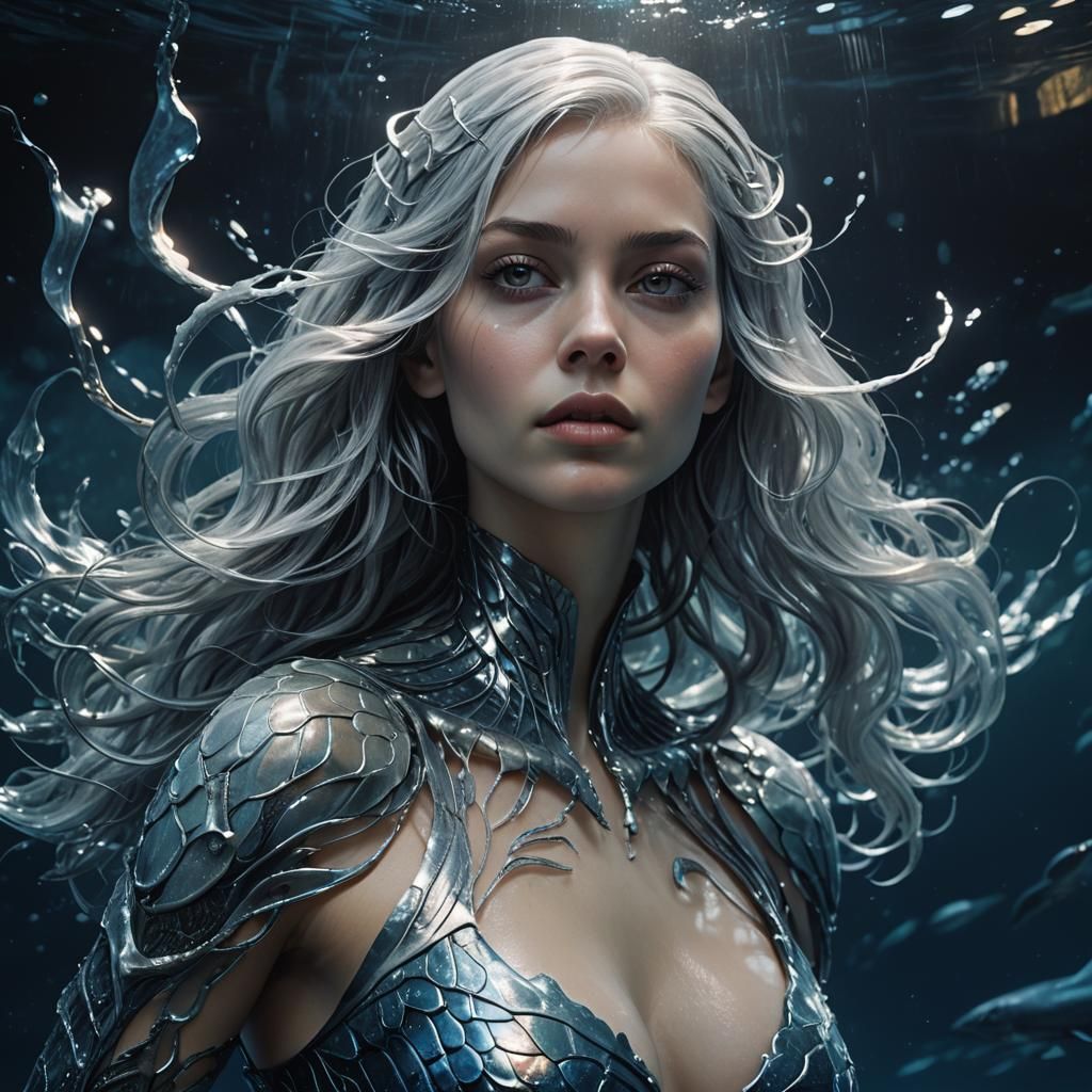 Siren Swimming in Dark Sea: Cinematic Digital Art