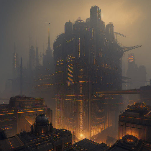 Dieselpunk Metropolis in a Golden Light