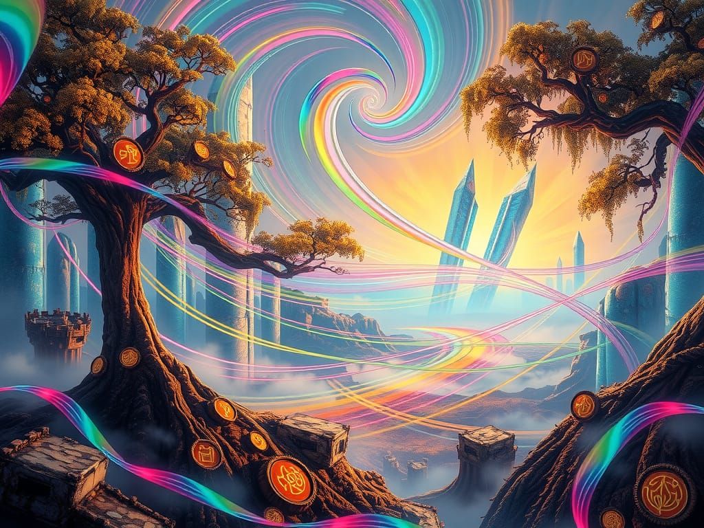 Iridescent Stripes Unfold Across a Mystical Realm in Hyper-R...