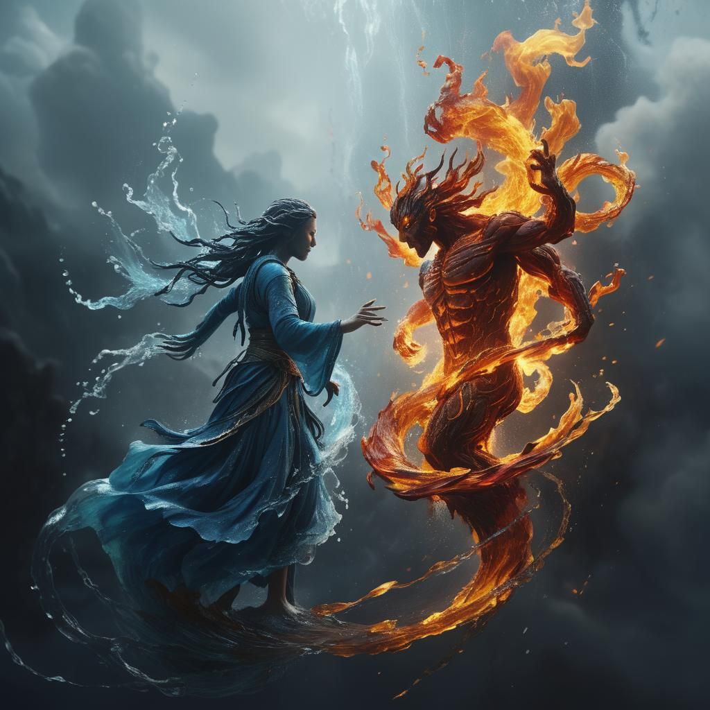 Water Spirit Meets Fire Spirit: Digital Matte Painting