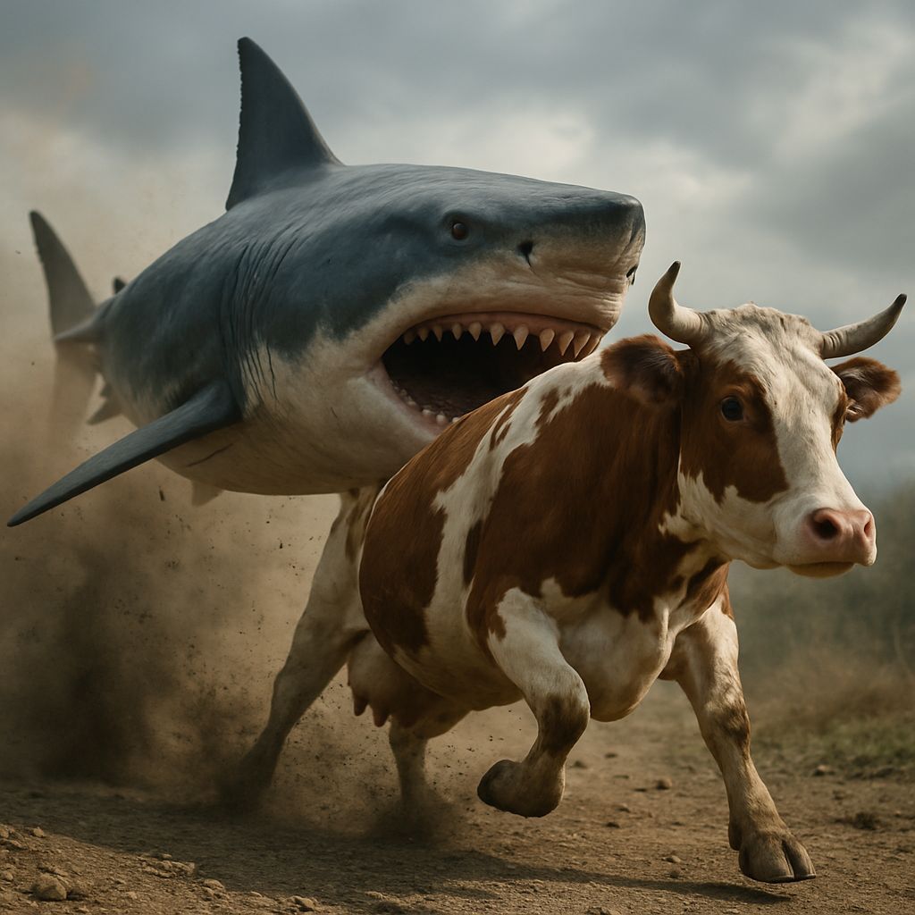 Shark Chases Cow in Detailed CGI 8K Cinematic Scene