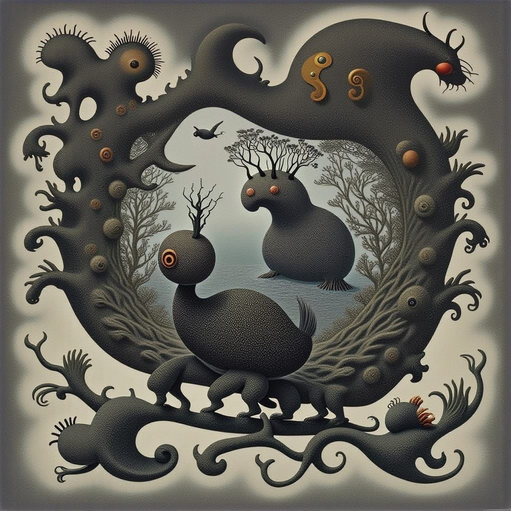 Abstract Black Beach Landscape with Dreamlike Tones