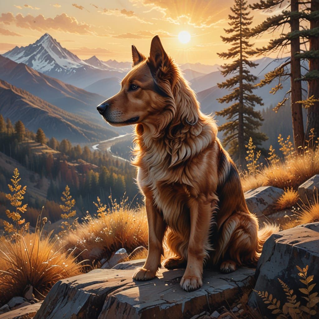 Watercolor Dog Silhouette Landscape: A Colorful Masterpiece