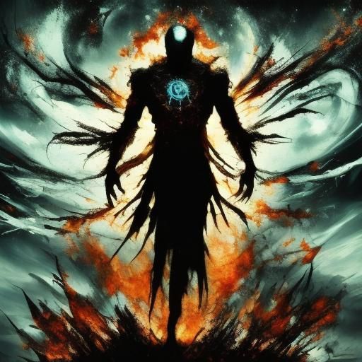 Black Horror Ghost Silhouette with Glowing Runes