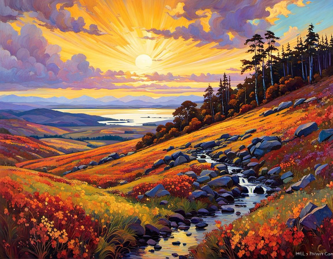 Scottish Autumn Landscape in Tiffany Style