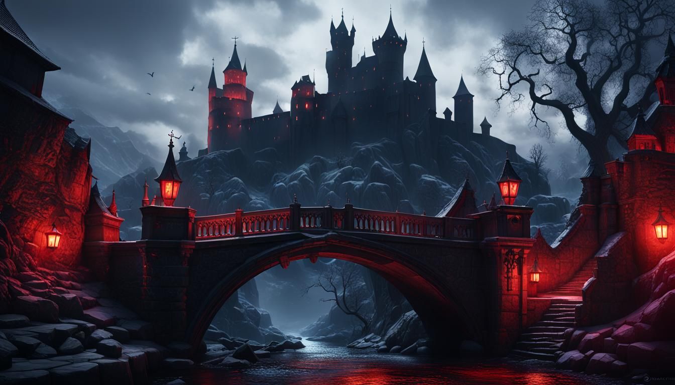 Dracula's Castle Bridge in Dark Fantasy Concept Art