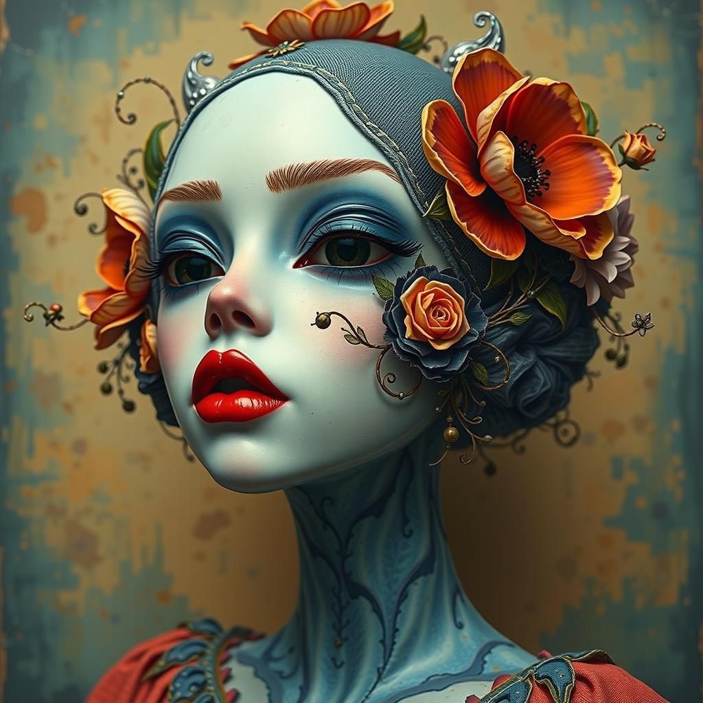 Ballhead with Jeans Texture and Floral Design