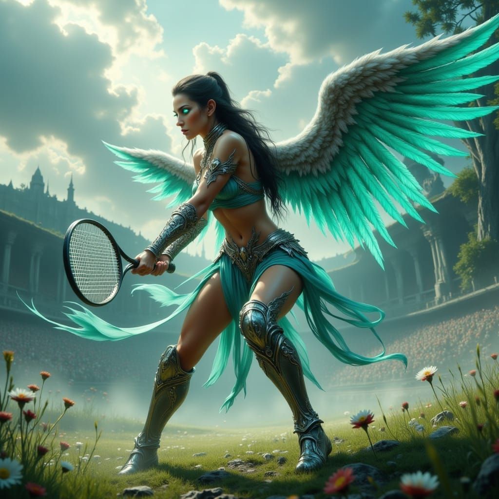 Viking Warrior Plays Tennis in Hyperreal Style