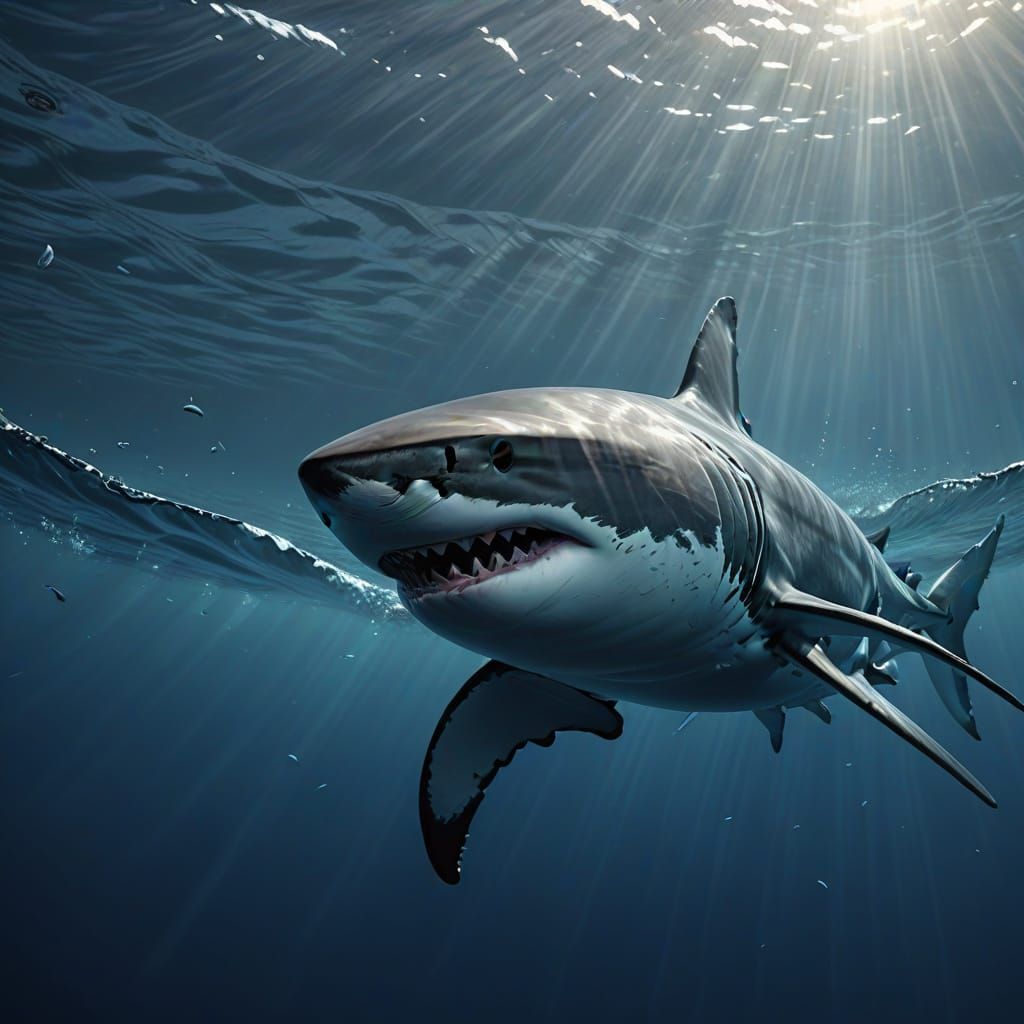 Hyper-Realistic Digital Art of a Great White Shark in Oceani...