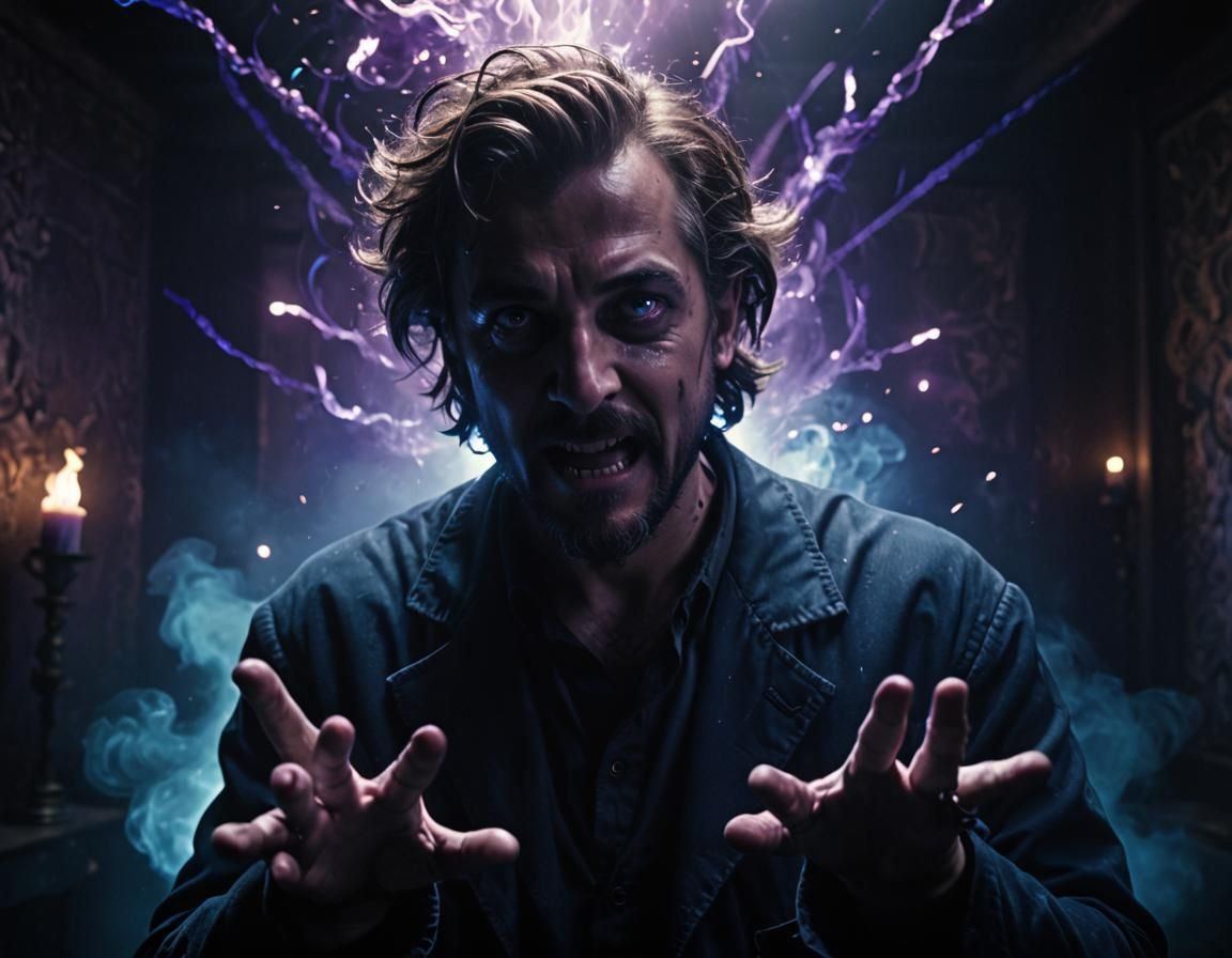 Disturbing Man Exploding with Blue Energy