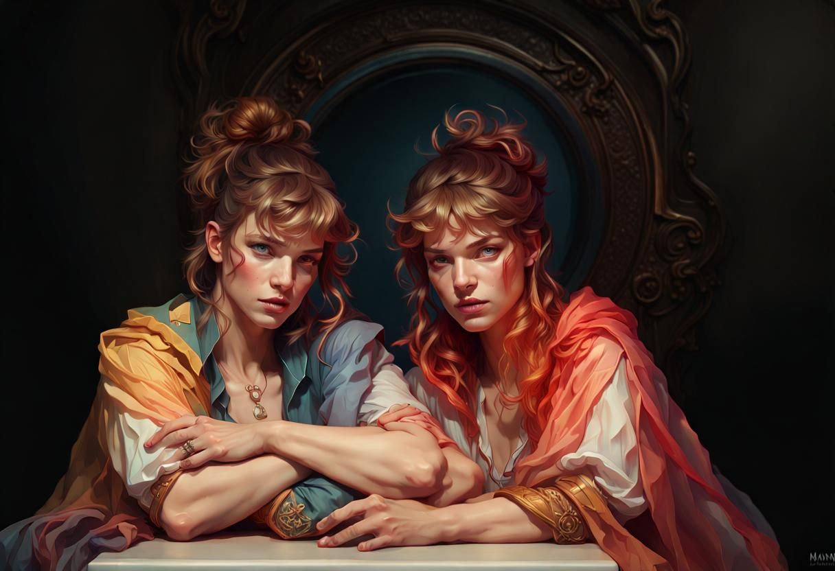 Hyperdetailed Portrait of Twins with Dynamic Lighting