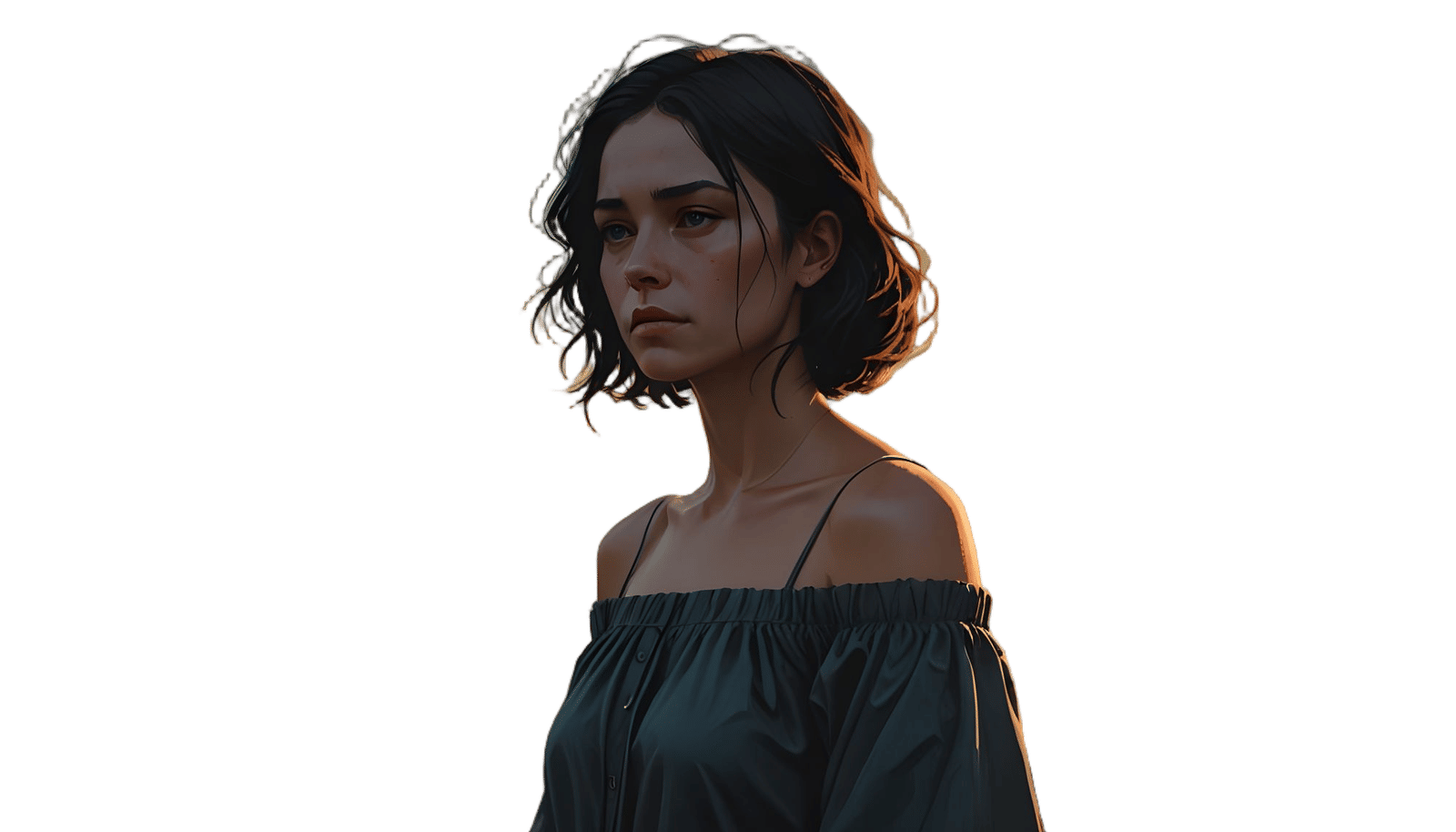 Dark-Haired Woman in Ethereal Glow