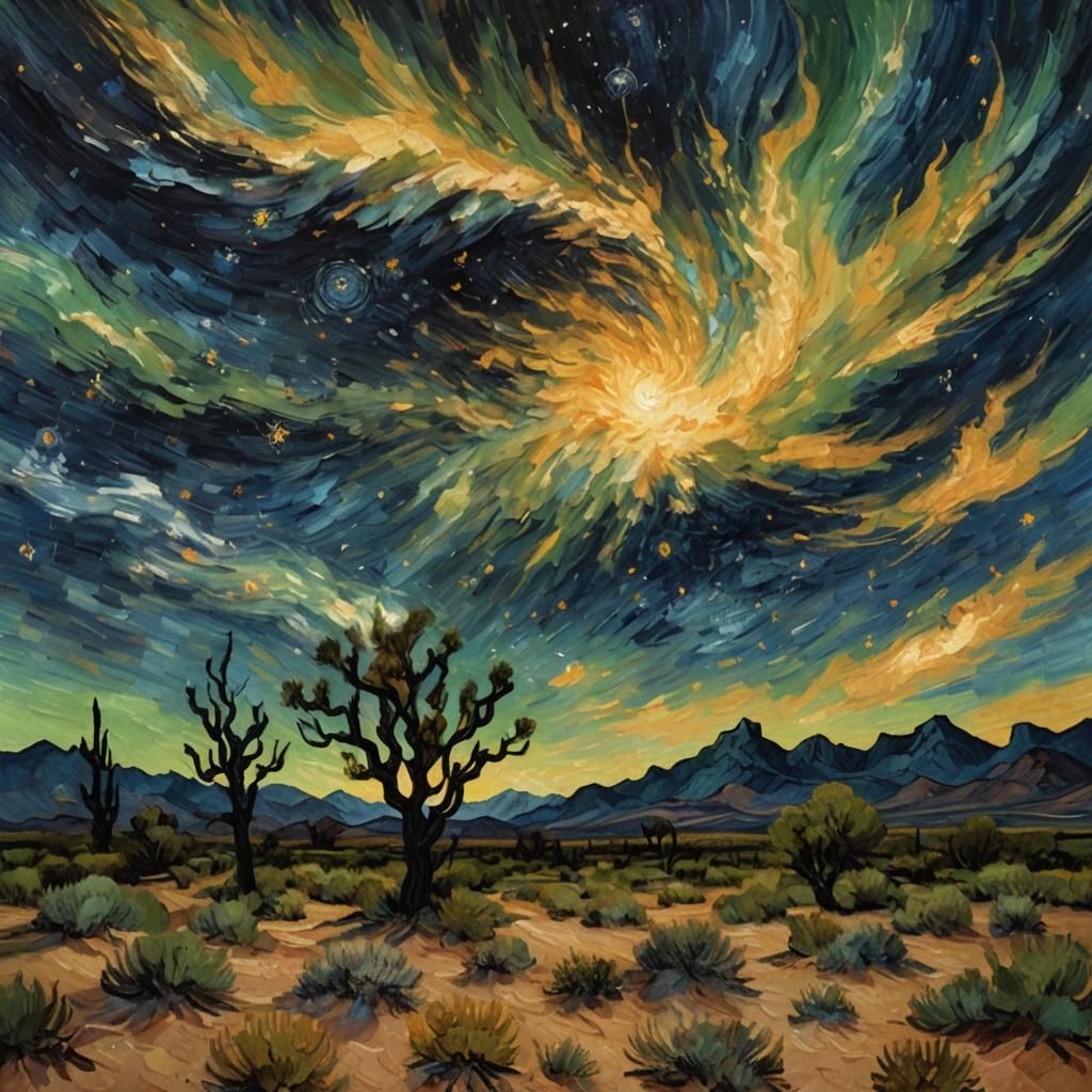 Starry Desert Landscape in Impressionist Style