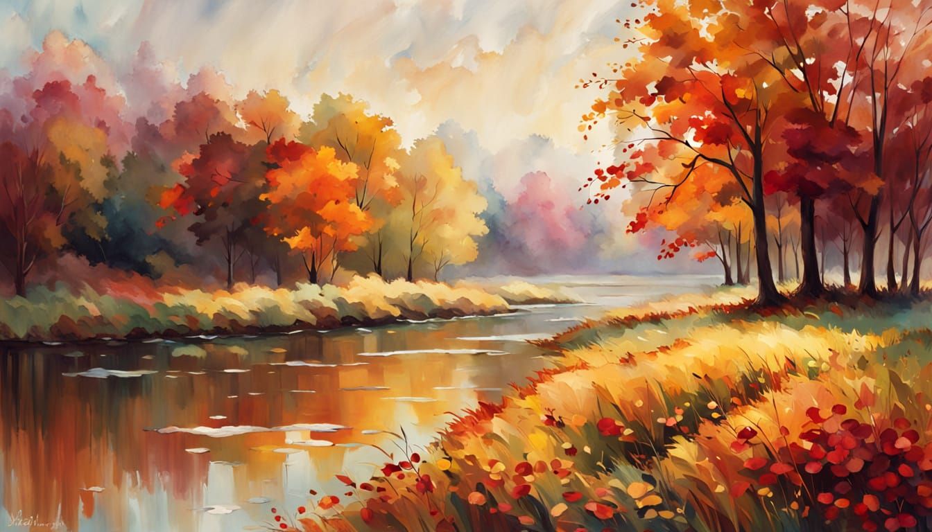Vast Autumn Landscape in Muted & Vibrant Watercolor