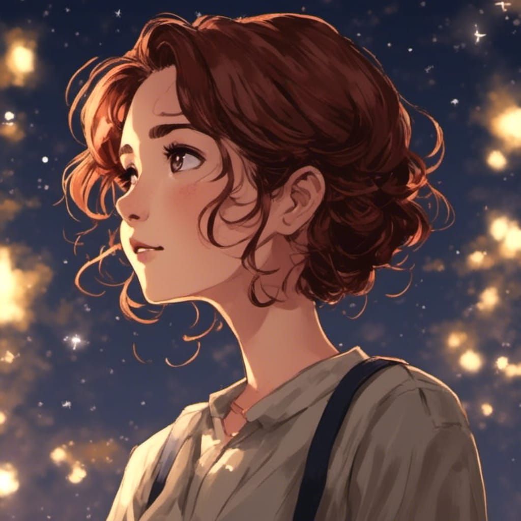 Anime Style Portrait Gazing at Stars