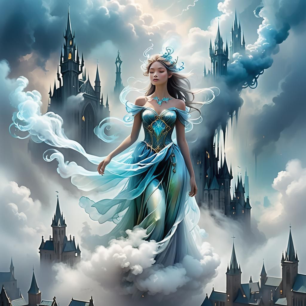 Air Elemental in Whimsical Cityscape: Fantasy Art
