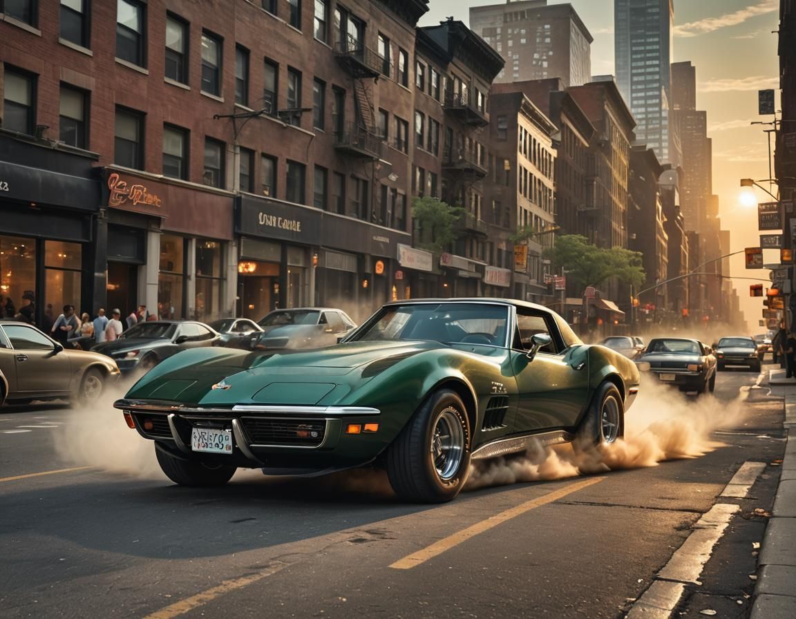 1969 Corvette Drifting into Sunset, Hyperrealistic Detail