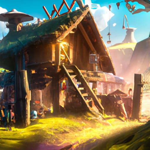Fantastical Farm in Detailed Matte Painting Style