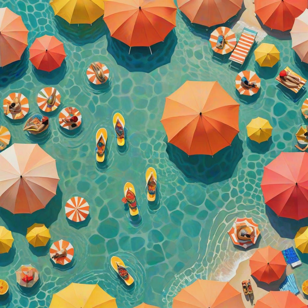 Vibrant Beach Scene in Colorful Abstract Style