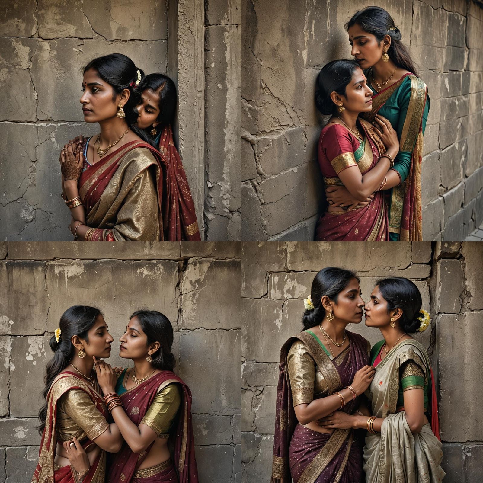 Two Indian Women Kissing in Sarees: Hyperrealistic Image