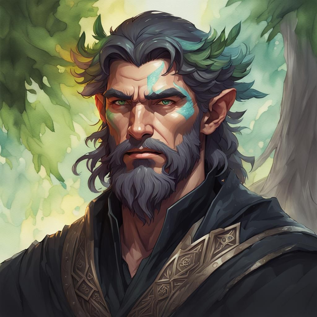 Watercolor Druid Portrait with Dynamic Lighting